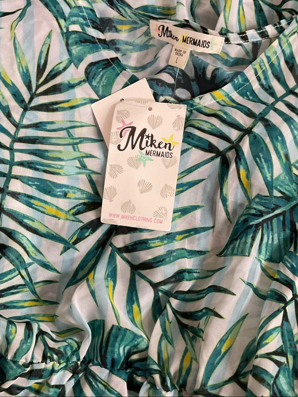 Brand New-Miken Mermaids girls' tropical palm leaf cover-up dress